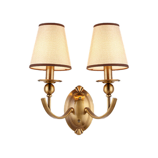 Vintage Conical Fabric Shade Wall Light Brass Sconce For Bedroom Lighting