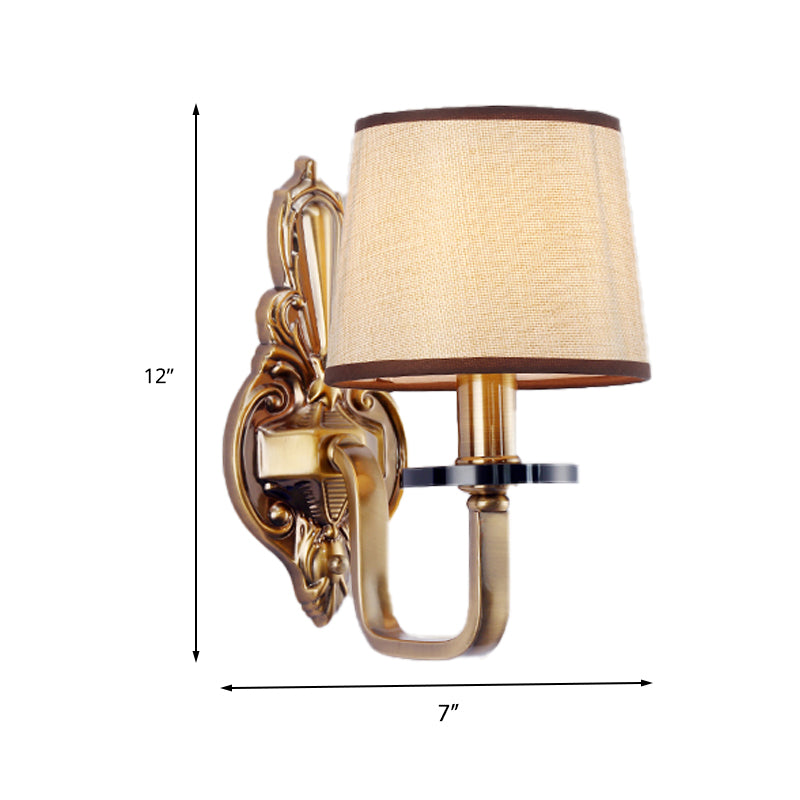 Vintage Fabric Shade Gold Wall Sconce Elegant 1/2-Light Barrel Mount Fixture Ideal For Living Room