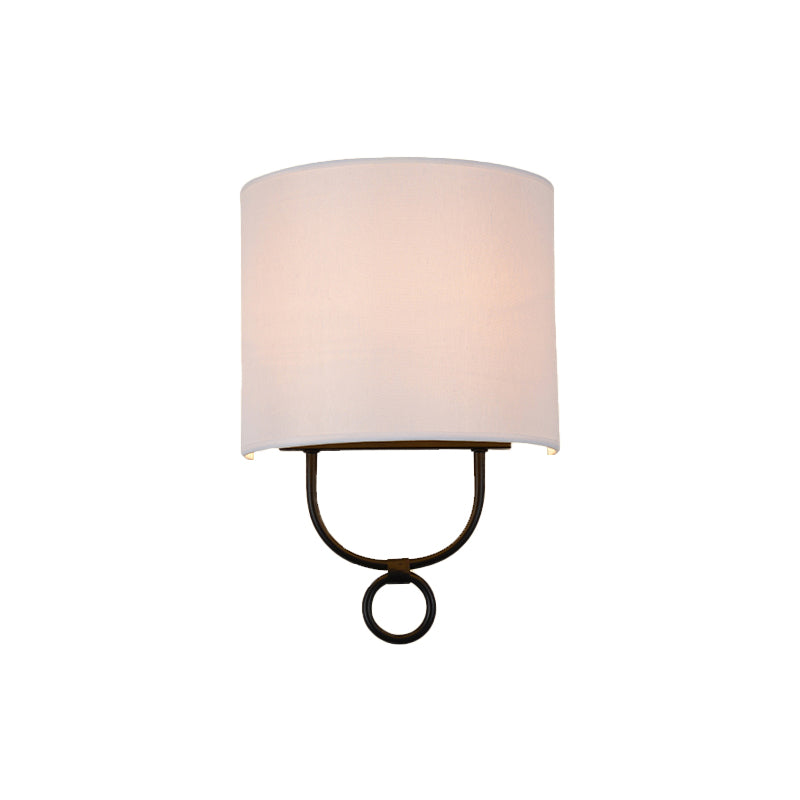 White Fabric Shade Wall Sconce Lighting For Bedroom - Traditional Half-Cylinder Design