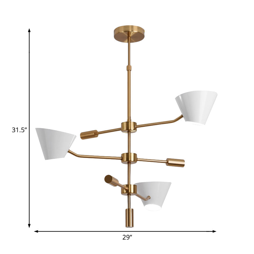 Modern Gold Metal Chandelier With 3 Lights & Clear Glass Cone Shades