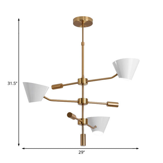 Modern Gold Metal Chandelier With 3 Lights & Clear Glass Cone Shades