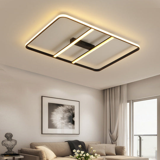Modern Led Semi Flush Mount Ceiling Lamp - Black Metal Shade White/Warm Light 12’/23.5’ Wide