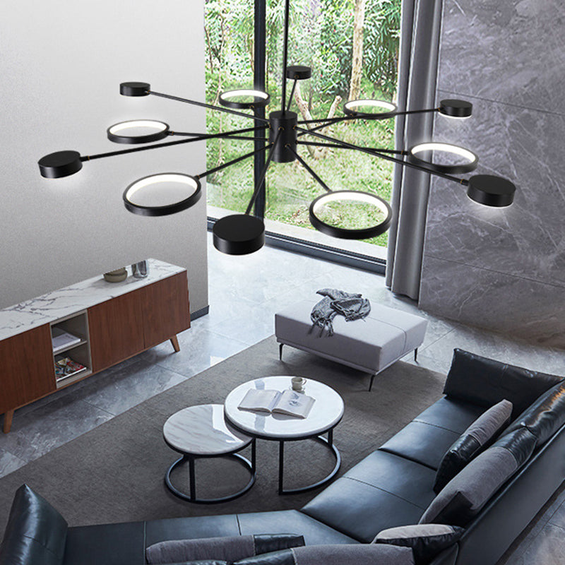 Modern Acrylic Led Sputnik Chandelier With 6/8/10 Lights In Black White/Warm Light
