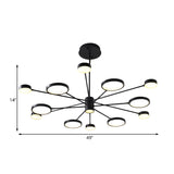 Modern Acrylic Led Sputnik Chandelier With 6/8/10 Lights In Black White/Warm Light