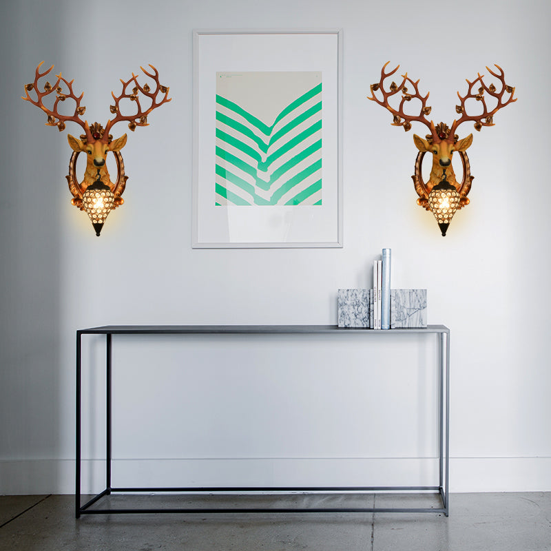 Vintage Resin Deer Wall Lamp - 19.5/23 White/Yellow Sconce Light With Crystal Teardrop Shade