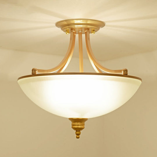 Traditional Frosted Glass Bowl Shaped Kitchen Ceiling Light Fixture - 4 - Light Semi Flush