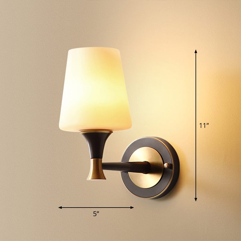Minimalist Conical Glass Wall Sconce With 1 Bulb Black & Brass