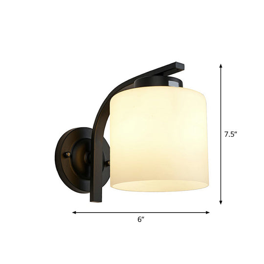 Sleek White Glass Wall Sconce With Black Accents For Living Room