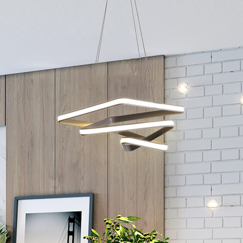Contemporary Led Grey Spiral Pendant Chandelier - Dining Room Ceiling Lamp In White/Warm Light /