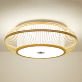 Minimalistic Round Bamboo Flushmount Ceiling Light - Single-Head Aisle Fixture With Natural Wood