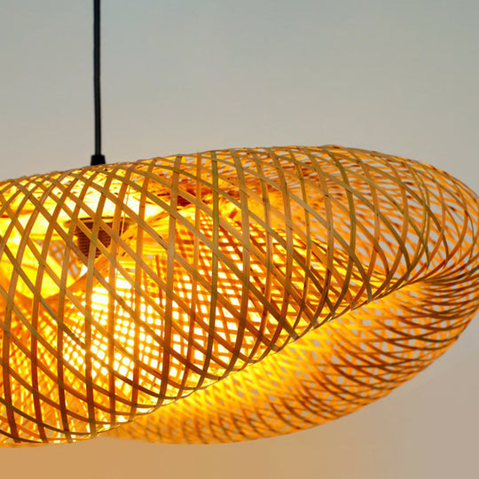 Modern Bamboo Hand-Worked Hanging Ceiling Light - Beige Pendant Lamp With 1 Bulb
