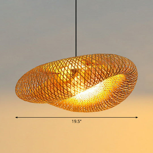 Modern Bamboo Hand-Worked Hanging Ceiling Light - Beige Pendant Lamp With 1 Bulb / 19.5