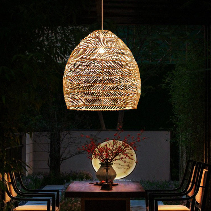 Minimalist Single-Bulb Hanging Lamp With Rattan Shade | Restaurant Ceiling Light