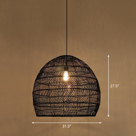 Minimalist Single-Bulb Hanging Lamp With Rattan Shade | Restaurant Ceiling Light