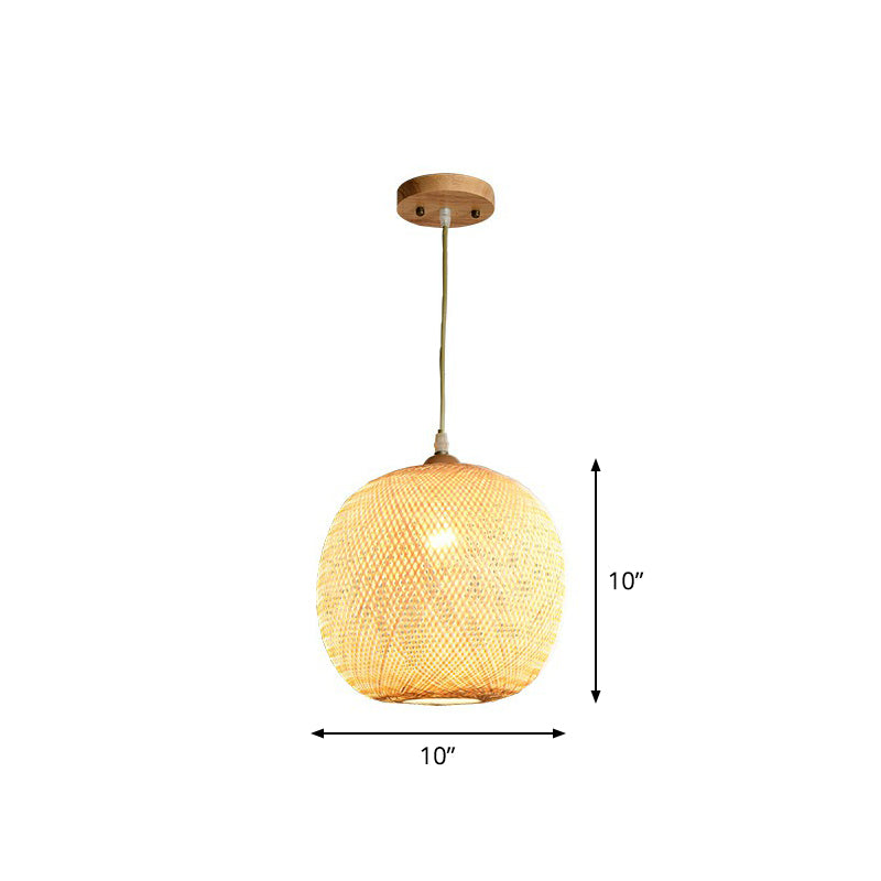 Asia 1-Light Beige Bamboo Pendant Light Fixture For Restaurants