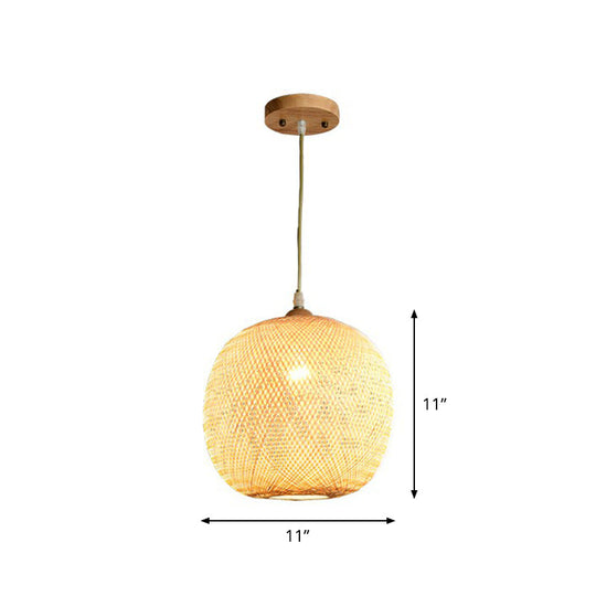 Asia 1-Light Beige Bamboo Pendant Light Fixture For Restaurants
