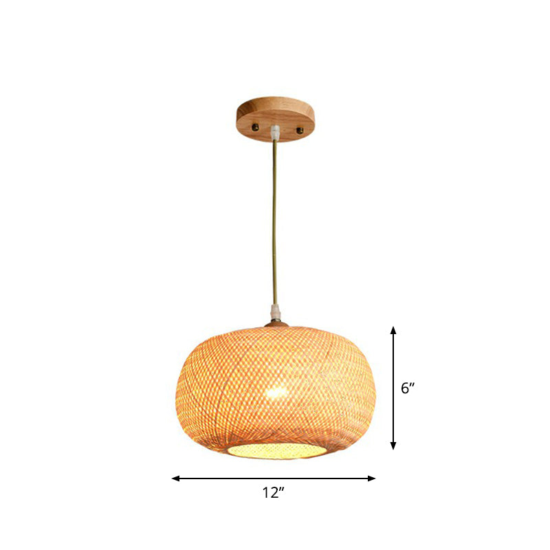 Asia 1-Light Beige Bamboo Pendant Light Fixture For Restaurants / Medium Round