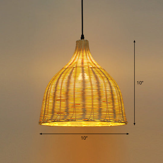 Bamboo Asian Hanging Lamp - Single-Bulb Ceiling Fixture For Restaurants In Beige / 10