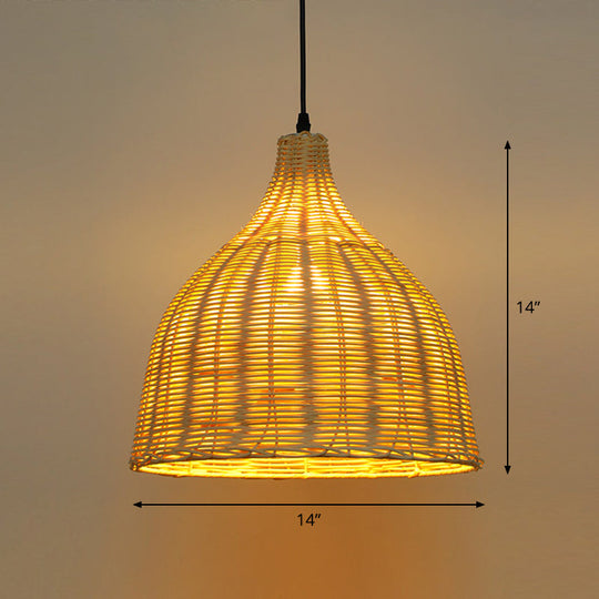 Bamboo Asian Hanging Lamp - Single-Bulb Ceiling Fixture For Restaurants In Beige / 14
