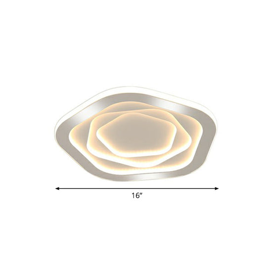 Modern White Led Flush Mount Ceiling Light With Acrylic Concentric Pattern / Remote Control
