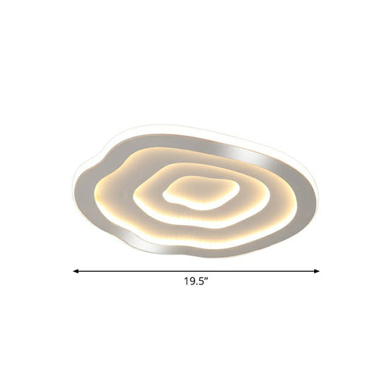 Modern White Led Flush Mount Ceiling Light With Acrylic Concentric Pattern / Remote Control