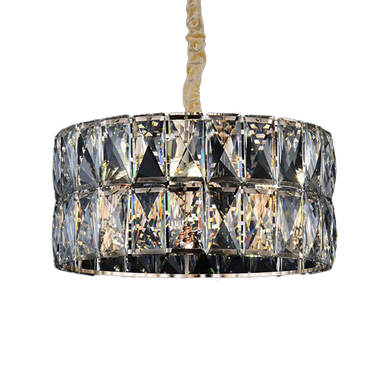 Modern Clear Crystal Round Chandelier - Black Multi-Light Ceiling Lamp For Living Room