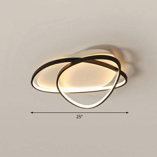 Black Metal Led Flush Ceiling Lamp With Simple Pebblestone Shape - Ideal For Hotel Lighting / 25’