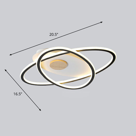 Modern Oval Flush Mount Led Ceiling Light Fixture For Bedroom Black / 16.5’ Remote Control