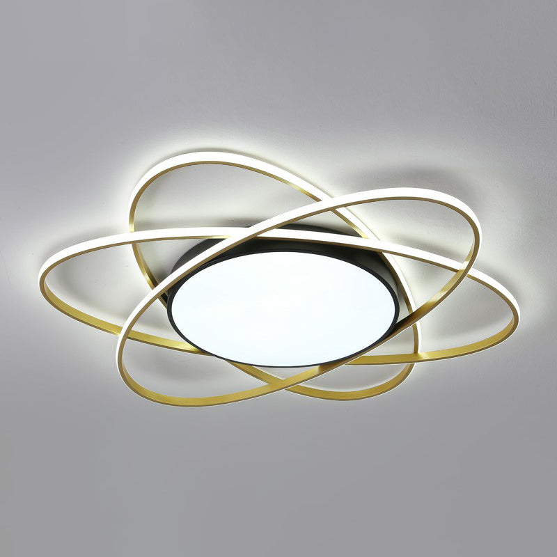 Modern Black Surface Mount Led Ceiling Light With Metallic Floral Design / 31.5 White