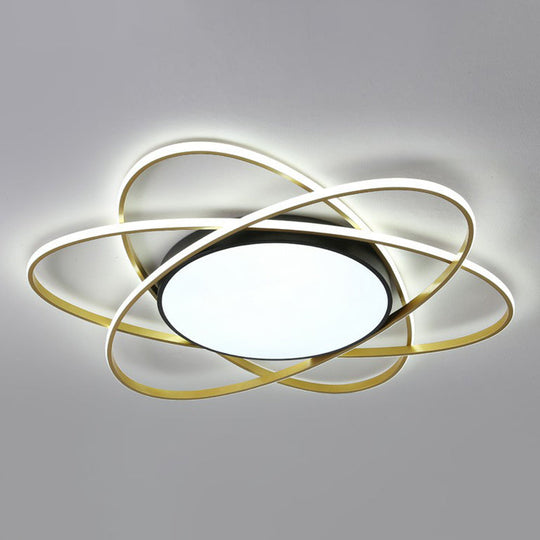 Modern Black Surface Mount Led Ceiling Light With Metallic Floral Design / 39 White
