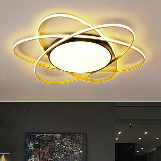 Modern Black Surface Mount Led Ceiling Light With Metallic Floral Design