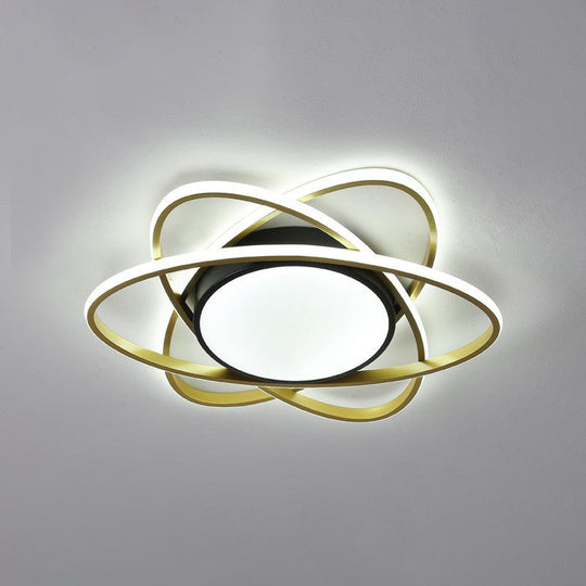 Modern Black Surface Mount Led Ceiling Light With Metallic Floral Design / 19 White