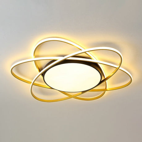 Modern Black Surface Mount Led Ceiling Light With Metallic Floral Design / 31.5 Third Gear