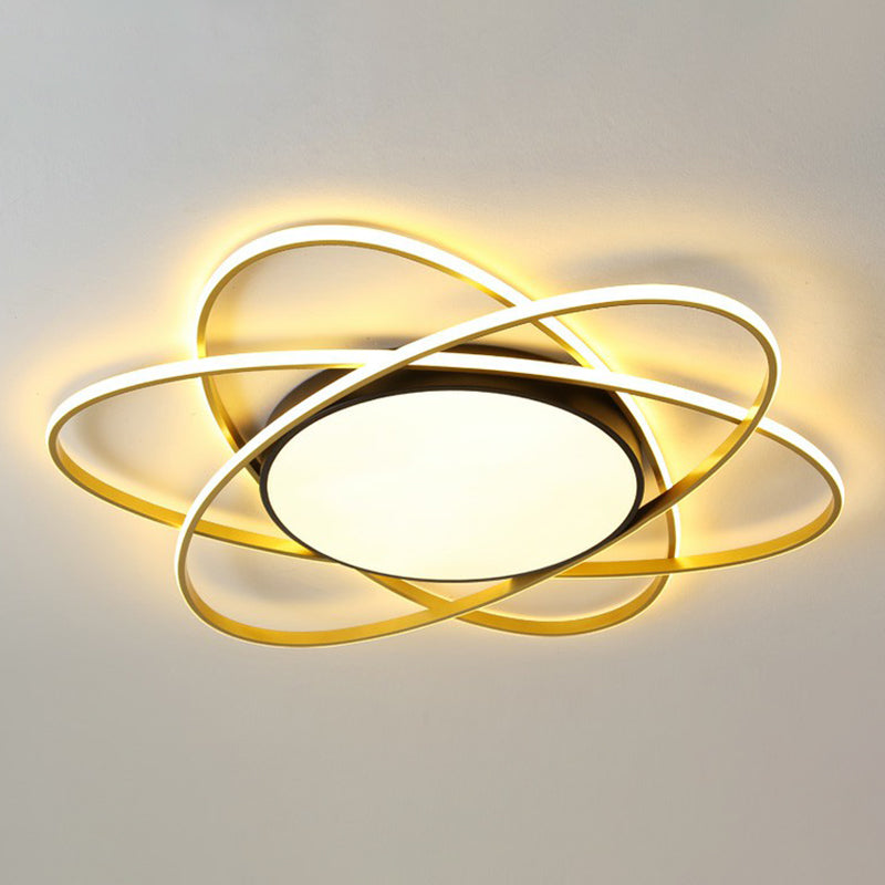 Modern Black Surface Mount Led Ceiling Light With Metallic Floral Design / 39 Third Gear