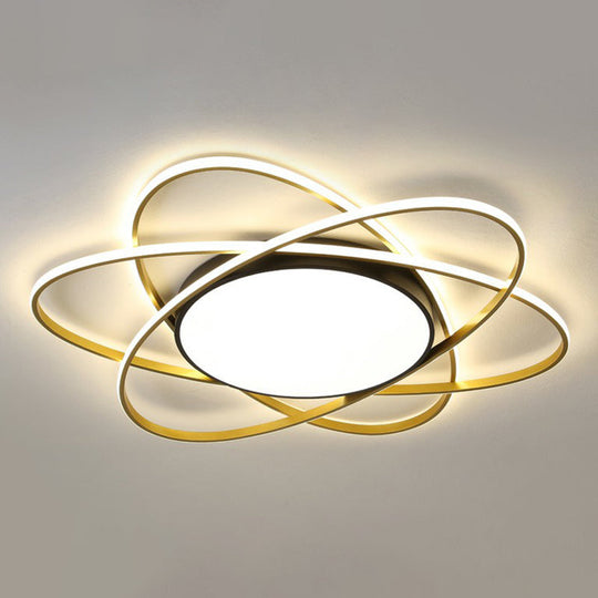 Modern Black Surface Mount Led Ceiling Light With Metallic Floral Design / 39 Remote Control