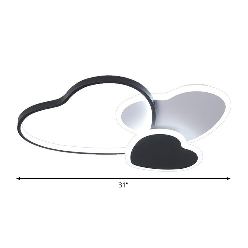 Modern Black Heart Led Flush Mount Light For Bedroom Ceiling / 31 Remote Control Stepless Dimming