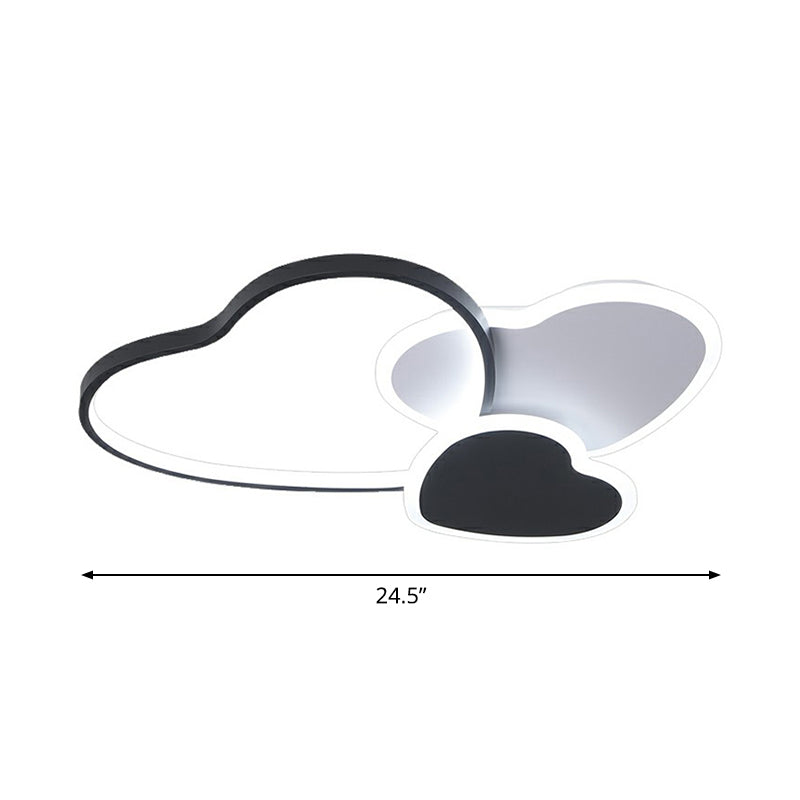 Modern Black Heart Led Flush Mount Light For Bedroom Ceiling / 24.5 White