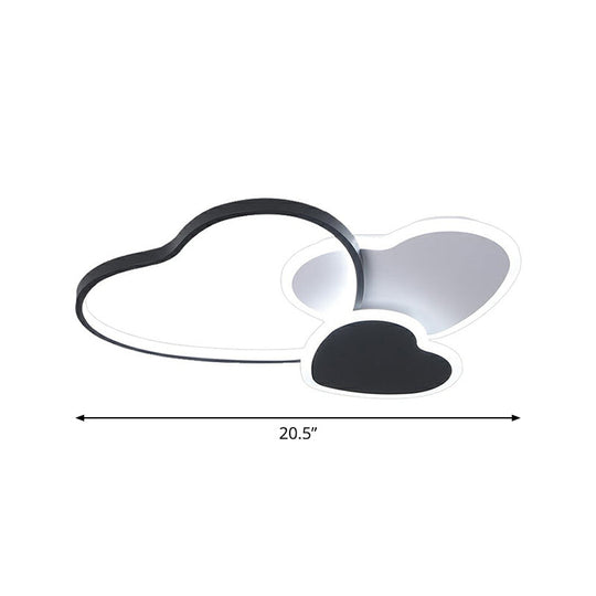 Modern Black Heart Led Flush Mount Light For Bedroom Ceiling / 20.5 White