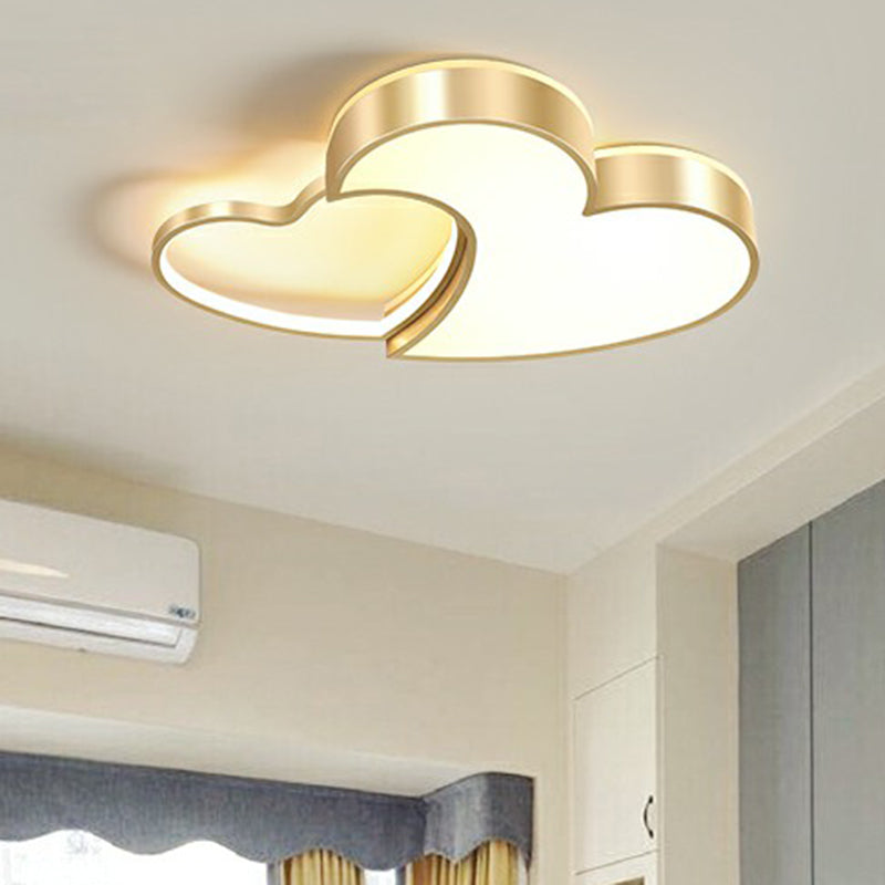 Minimalist Heart - Shaped Metal Ceiling Flush Mount Led Light In Golden Finish – Ideal For Bedrooms