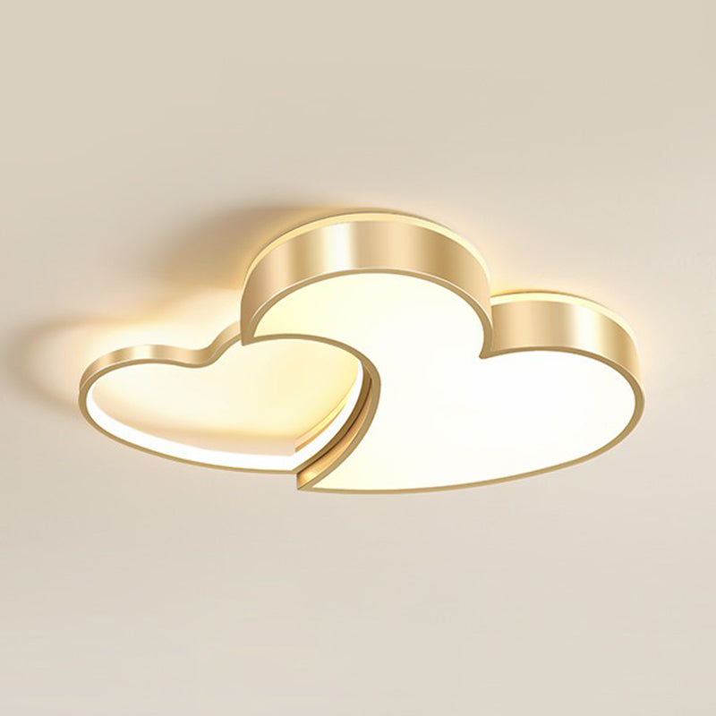 Minimalist Heart - Shaped Metal Ceiling Flush Mount Led Light In Golden Finish – Ideal For Bedrooms