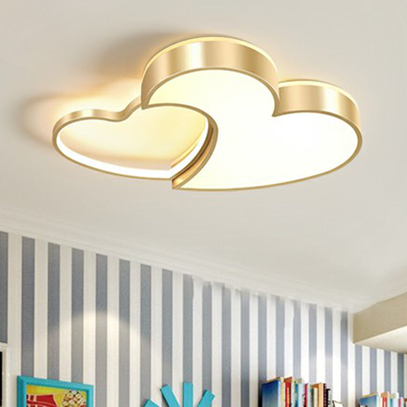 Minimalist Heart-Shaped Metal Ceiling Flush Mount Led Light In Golden Finish Ideal For Bedrooms