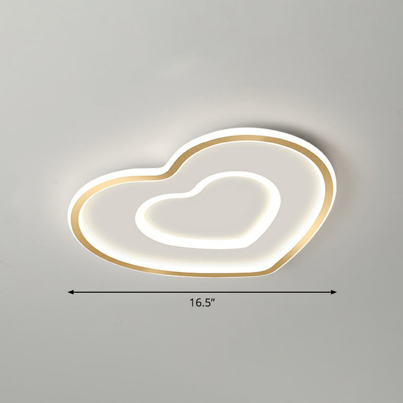 Ultra-Thin Gold Love Heart Led Ceiling Light For Bedroom / 16.5 White