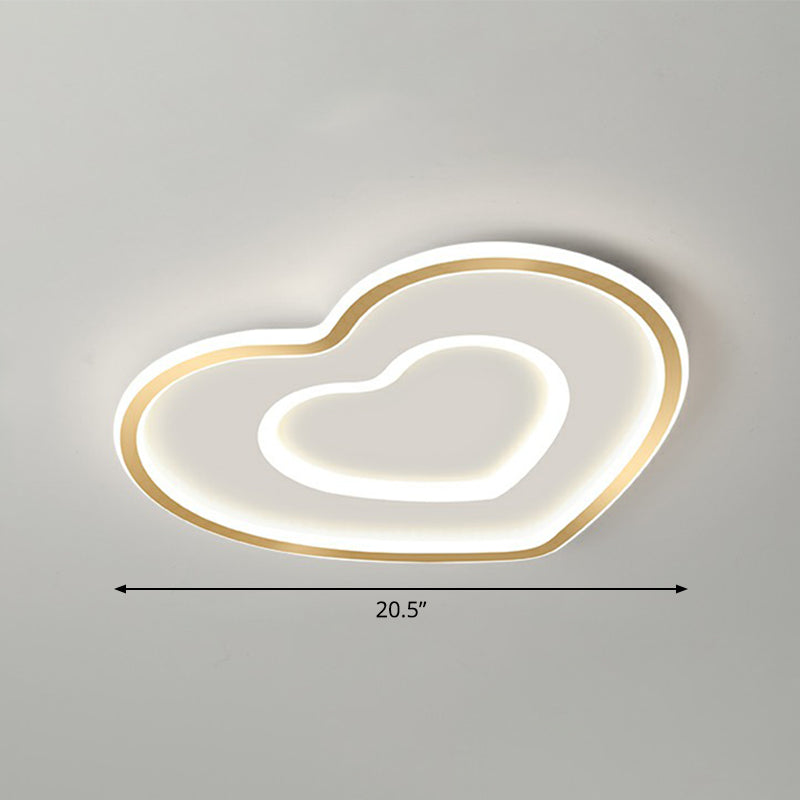 Ultra - Thin Gold Love Heart Led Ceiling Light For Bedroom / 20.5’ White