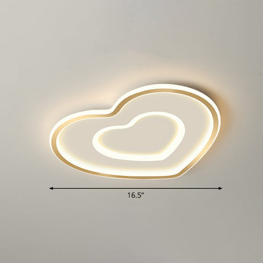 Ultra - Thin Gold Love Heart Led Ceiling Light For Bedroom / 16.5’ Remote Control Stepless Dimming