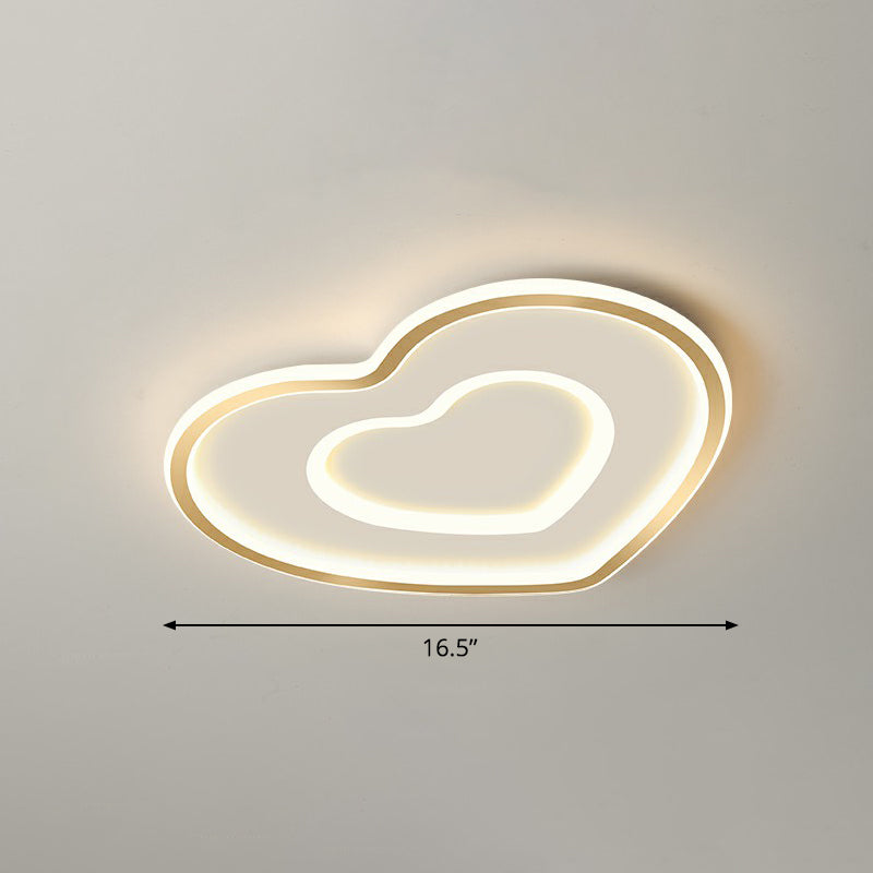 Ultra-Thin Gold Love Heart Led Ceiling Light For Bedroom / 16.5 Remote Control Stepless Dimming