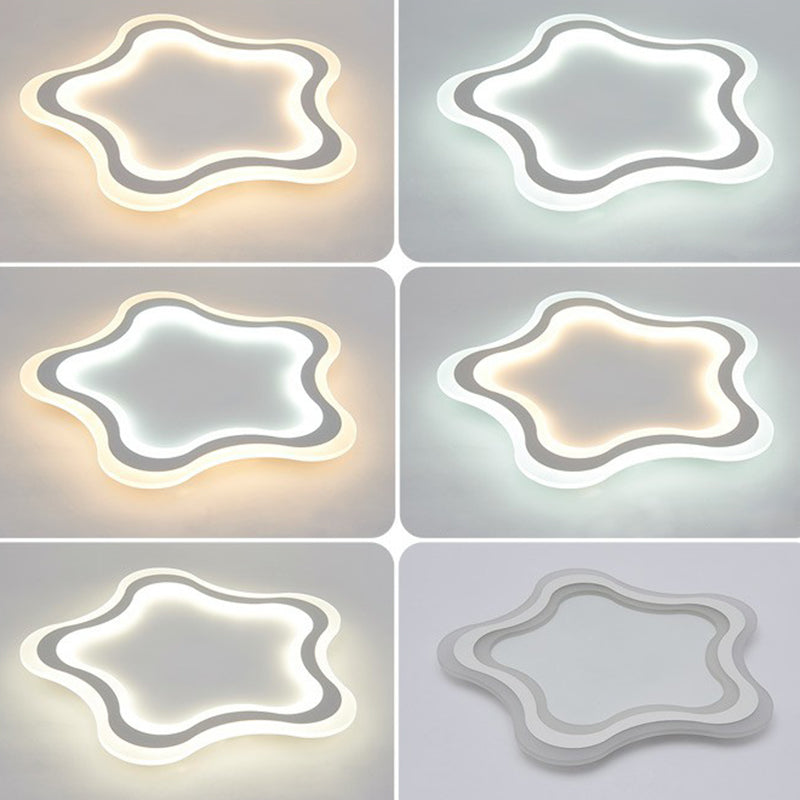 Kids Cartoon Acrylic Led Flushmount Ceiling Light With White Pentacle Design
