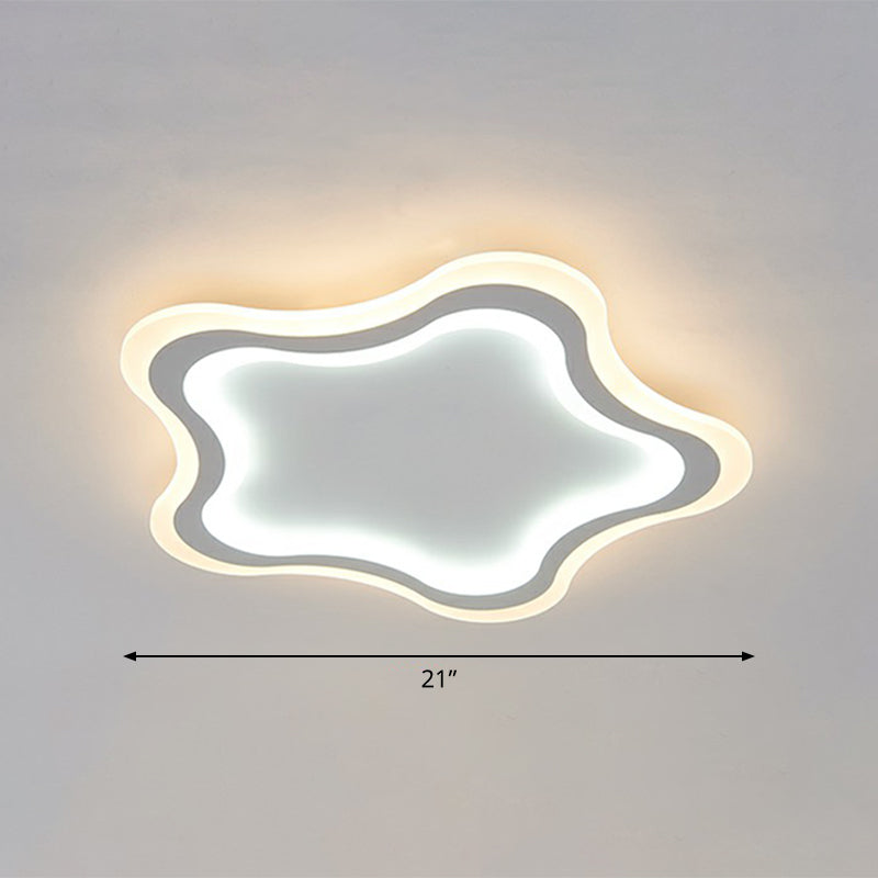 Kids Cartoon Acrylic Led Flushmount Ceiling Light With White Pentacle Design / 21 Inner Outer Warm