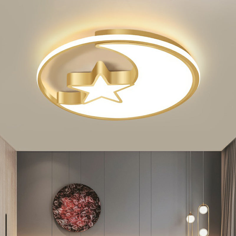 Simplicity Golden Ceiling Lamp With Metal Moon And Star Design - Perfect For Children’s Bedroom