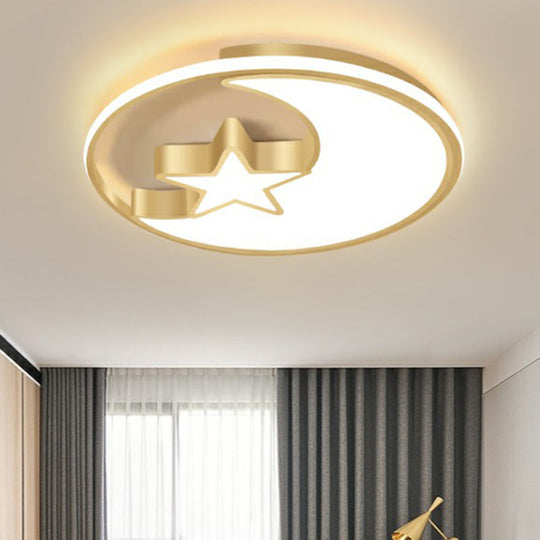 Simplicity Golden Ceiling Lamp With Metal Moon And Star Design - Perfect For Childrens Bedroom