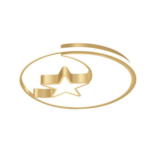 Simplicity Golden Ceiling Lamp With Metal Moon And Star Design - Perfect For Childrens Bedroom